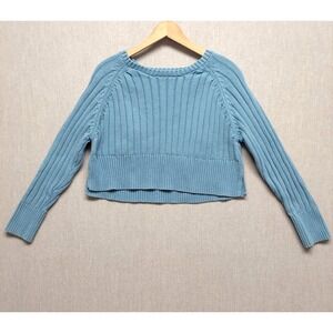 LA Hearts Y2K Sweater Womens M Cropped Chunky Knit Blue Minimalist Cozy Pullover